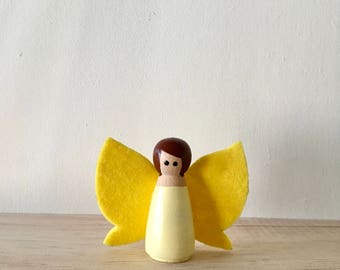 Fairy Peg Doll, Pegdoll Fairy, Girl Peg Doll, Fairy Garden, Fairy Play, Fairy Doll, Yellow Peg Doll, Little Pixie Peg Doll, Peg Doll Play