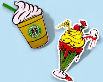St*rbucks Frappe & Spooky Sundae - Acrylic Badges