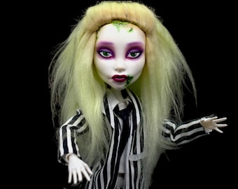Undead Trickster OOAK MH Doll - Striped Suit Ghost - Handmade Art Doll