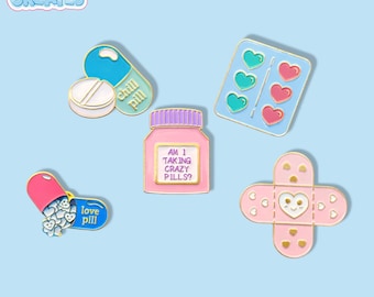Menhera Medicine Kawaii Enamel Pins - Cute Pill Badge Set