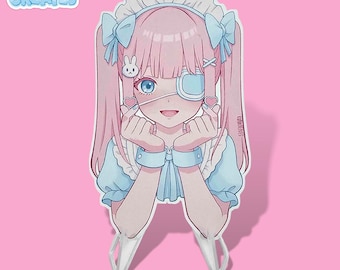 Finger Heart Blue Maid Sticker – Kawaii Pastel Anime Menhera Girl Die Cut Vinyl Sticker
