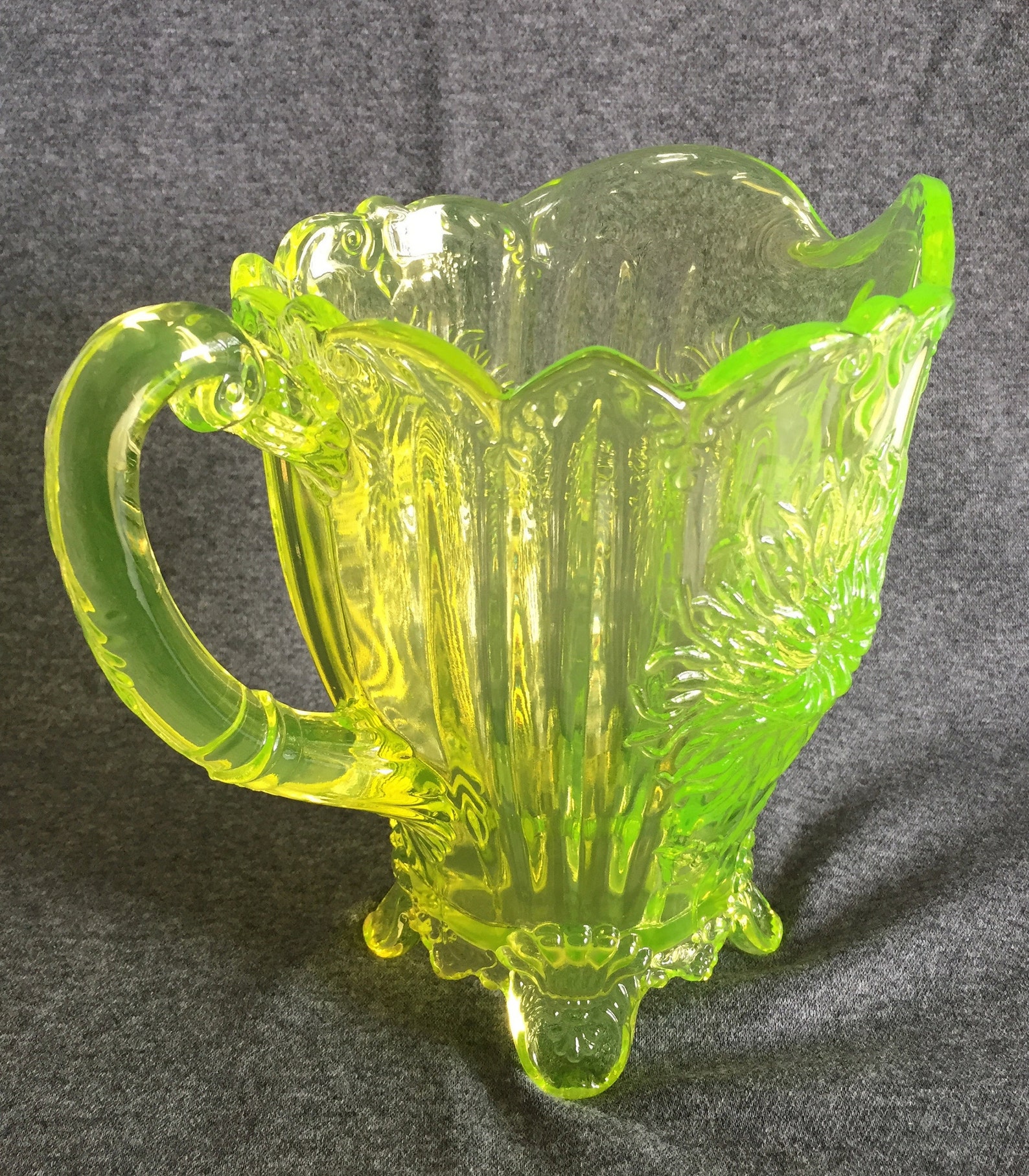 Vintage Vaseline Glass Pitcher Etsy