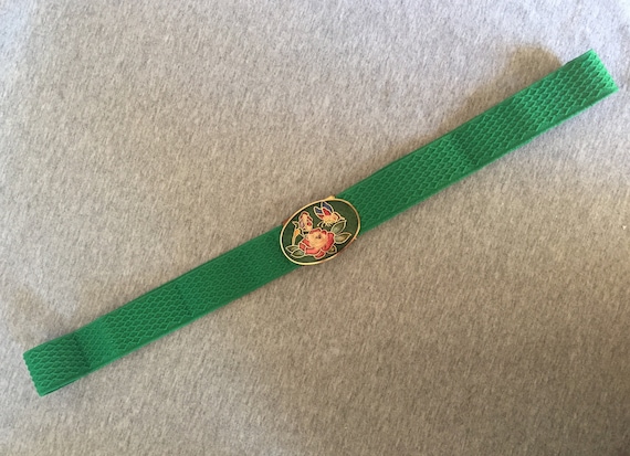 Vintage Cloisonné Stretch Belt Vintage Cloisonné Belt Buckle With Green Stretch Belt - Etsy main image 4