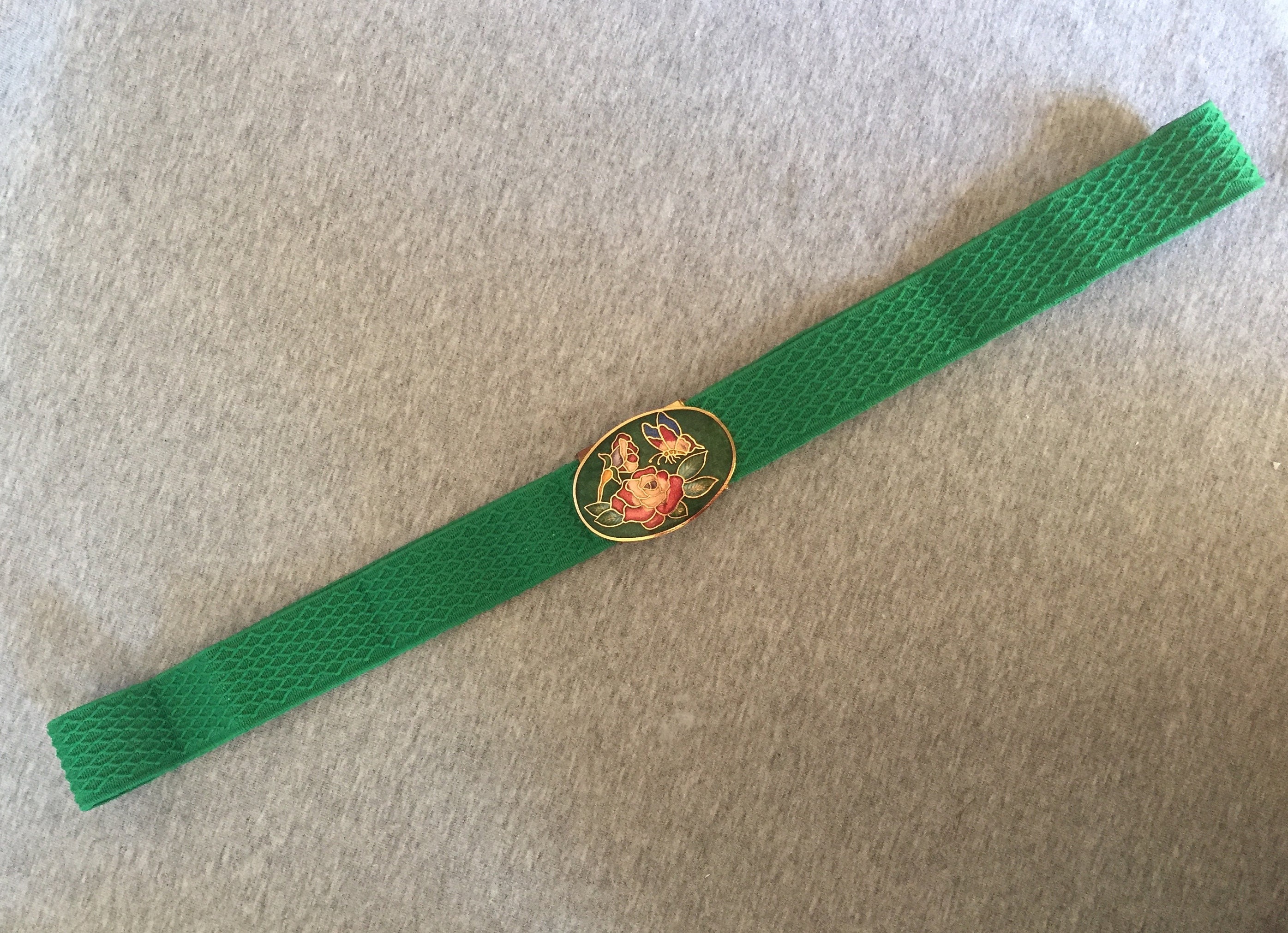 Vintage Cloisonné Belt Buckle With Green Stretch Belt - Etsy display picture 1