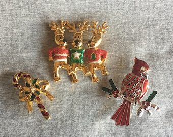 Three Vintage Christmas Brooches