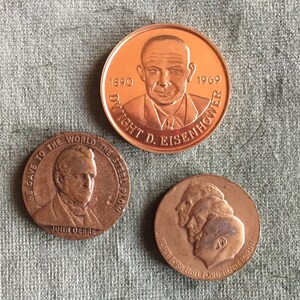 Eisenhower - Ford - Deere Brass Commemorative Coins