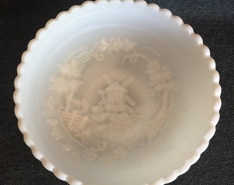 Vintage Embossed Milk Glass Bowl