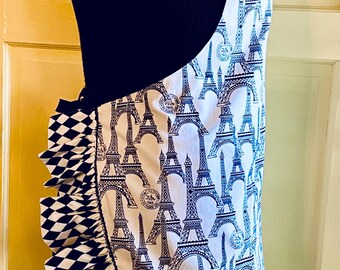 FRENCH HARLEQUIN APRON Reversible With French Poodles and Eiffel Tower
