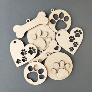Wooden blank ornament set DOG theme x 8 / DIY paint kit re-fill / plain wooden shapes / hobby / art and craft supplies / fun gift ideas
