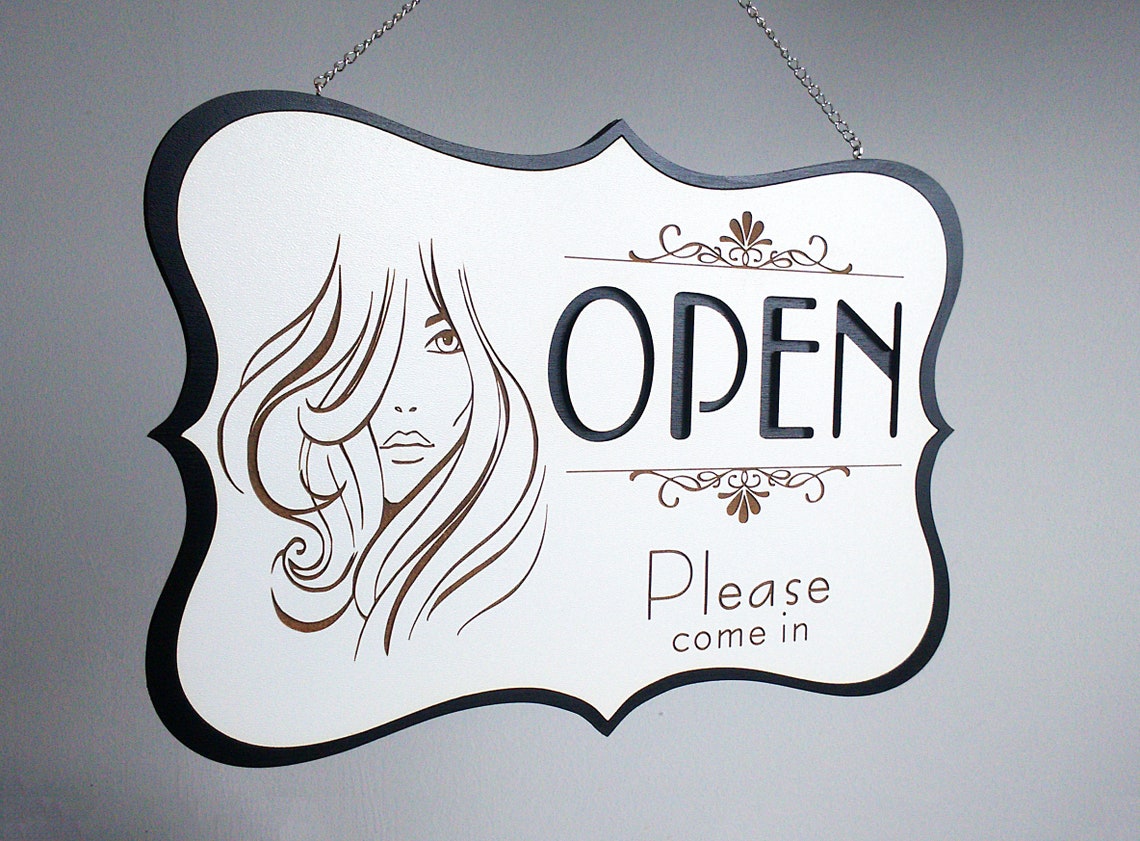 OPEN / CLOSED hair salon sign 3D double sided informational Etsy