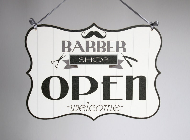 double sided BARBER shop door hanging wood sign vintage B/&W OPEN//CLOSED