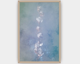 Nature photography, cotton plant, blue and green, abstract photography, large wall art print, nature print, decor, fine art, minimal