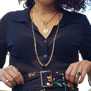 Long Vintage Chain Layering Necklace for Women, Long Gold Bar Chain Necklace,  ,