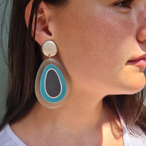 Turquoise Earrings, Dangle and Drop Earrings, Clip-On Earrings, Handmade Big Clip On-Earrings, Oversized Acrylic Earrings, Statement Earring