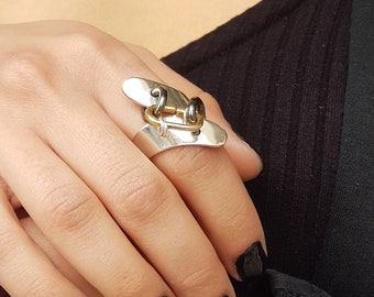 Anillo llamativo de plata gruesa, anillo geométrico estilo boho.