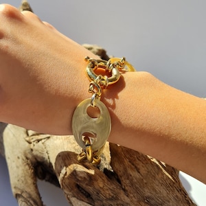 Mariner Link Bracelets, Bold Gold Women Chain Bracelet, Pig Nose Bracelet, Coffee Bean Link Chain Bracelet, Gold Thick Chunky Bracelet