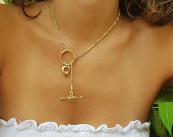 Antique 14K Gold Muff Guard Chain Necklace, 14K Gold Victorian 44 