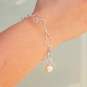 Valentines Gift Heart Silver Bracelet For Her, Silver Heart Link Charm Bracelet,  Woman Bracelet, Heart Cute Pendant, Personalized Gifts