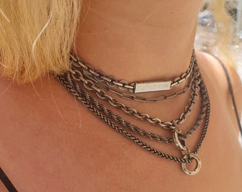 Chunky Silber Choker, Multi Strang Halskette