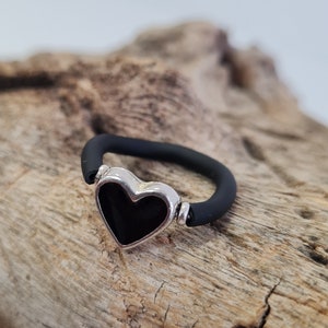 Silver Silicone Ring, Heart Ring For Women,Minimalist Ring Black&#39;s Heart, Black and White Ring, Silver White Heart Ring,