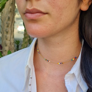 Summer Colorful Necklace for Women, Necklace for Young Woman, Multi Color Beaded Necklace, Dainty Colorful Necklace, Beachy jewelry