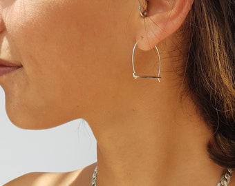Minimalist Sterling Silver Dangle Earrings, Geometric Wire Hoop