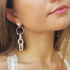 Silver Chunky Chain Earrings, Gold Dangle Chain Earrings, Chunky Chain Gold Earring,