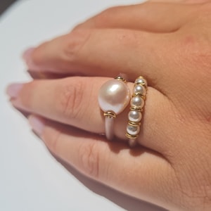 Dainty Pearl Stacking Ring, Silicone Rings For Women, June Birthstone, Freshwater Pearl Ring, Minimal Ring, Delicate Pearl Ring Set