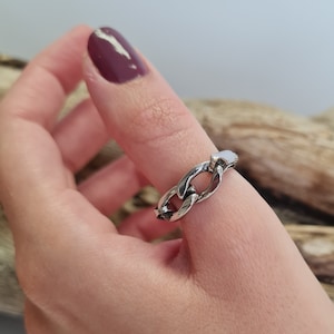 Silver Curb Chain Ring, Chain Handmade Silver Ring, Stackable Ring, Boho Silver Chain Ring For Woman, Unisex Curb Ring