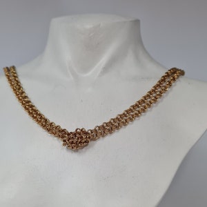 Gold Woman Choker Collar, Gold Chain Choker, Rock Style Necklace, Double Strand Chain Knot Necklace, Vintage Gold Chain Necklace,