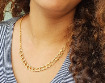 Unique Gold Chain Statement Necklace, Double Link Gold Chain Necklace, Handmade Dainty Gold Chunky Chain Necklace Gift for Women