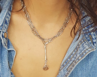 Silver Drop Necklace, Y link Necklace, Chain Link Necklaces, Dainty Lariat Necklace, Silver Chain Necklace, Silver Choker