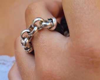 Silicone Rings for Women, Silver Chunky Chain Ring, Statement Ring, Unisex Silicone Ring, Thumb chain Ring Silver, Boho Silver Chunky Rings