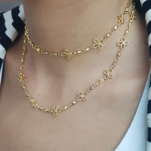 Long Versatile Gold Flower Chain, Multi Strand Chain Choker, Dainty Summer Necklace, Lariat Necklace, Vintage Chain Necklace for Women