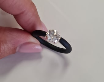 Silicone Rings For Women, Silicone with Stone, Wedding Band, Rubber Ring, Silicone Engagement Ring, Solitaire Ring, Minimal ring for Her