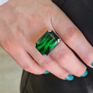 Vintage Emerald Ring, Emerald Cocktail Ring, Statement Crystal Ring, Aquamarine Crystal Ring, Boho Crystal Ring, Adjustable Ring