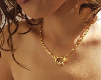 O-Ring Choker Necklace, Geometric Gold Choker, Gold Chain Choker For Woman, Dainty Chain Choker, Minimalist Gold Pendant, Thin Gold Choker