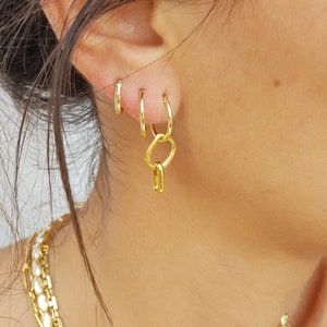 Gold Hoops Chain Link Earrings, Modular Dangling Earrings, Simple Trendy earrings, Minimalist Linked Earrings, Modern Link Hoops for Women