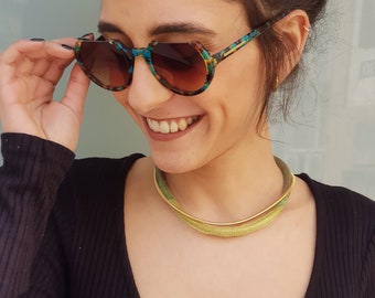 Magnetic Clasp Choker, Mesh Necklace, Statement Necklace, Gold Choker Necklace, Wrapped Rope Necklace, Bohemian Textile Jewelry