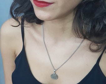 Collar con colgante de moneda chapado en plata vintage, joyería con medallón