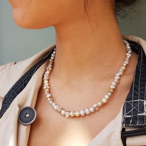 Genuine Freshwater Pearl Necklace, Vintage Pearls Choker Necklace, Sweet Water Pearl Choker, Short Boho Necklace, Pearls Beaded Necklace
