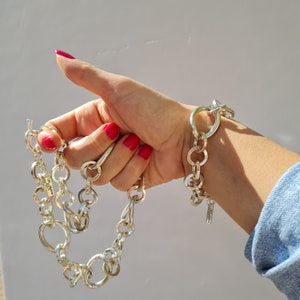Chunky Sterling Silver Link Necklace,Chunky Silver Necklace Bracelet Set, Silver Modern Chunky Chain, Ring Chain Toggle Necklace,