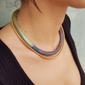 Magnetic Clasp Choker Chain, Mesh Necklace, Statement Necklace, Gold Choker Necklace, Wrapped Rope Necklace, Bohemian Textile Jewelry