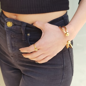 Torque Cuff bracelet, Adjustable Chunky Open Cuff Bracelet, Brass Bangle, Bold Statement Cuff Jewelry, Geometric Bracelet,