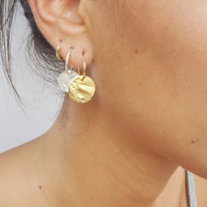 Rustic Statement Earrings, Textured Disc Earring, Silver or Gold Hammered Earring, Unique Small Geometric Earring, Beaten Jewelry