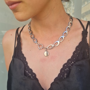 Statement Link Chain Necklace, Silver Oval Link Necklace, Womens Statement Chunky Necklace, Antique silver Link chain, Vintage Style Choker