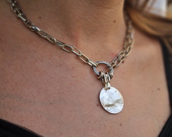 Chunky Silver Necklace, Antique Silver Choker, Necklace Collar Women, Vintage Silver Chain, Toggle Necklace, Coin Statement Necklace.