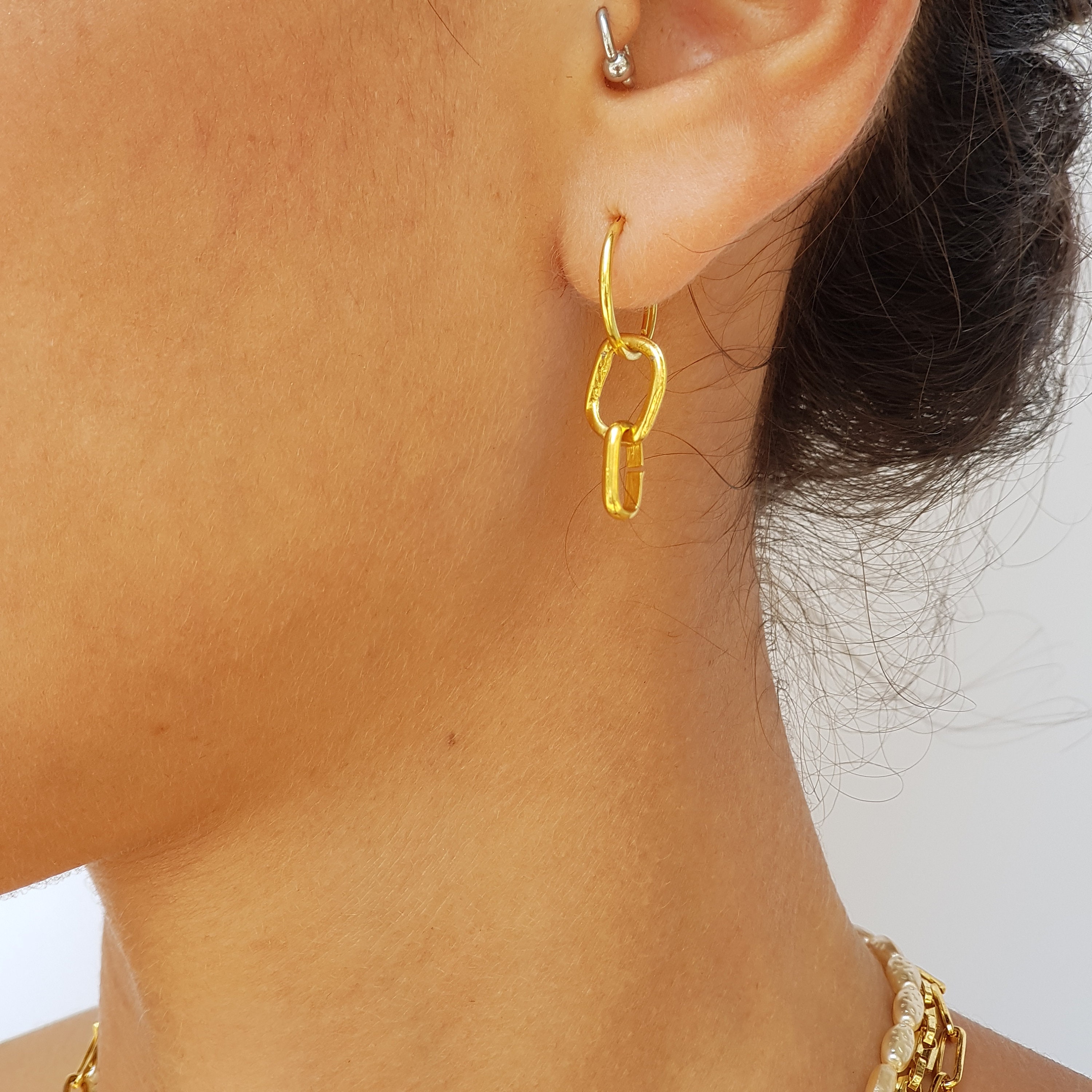 Hanging Hoop Earrings Minimalist Linked Earrings Gold Chain Etsy