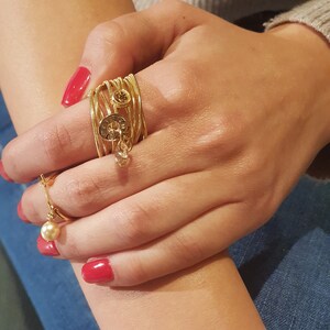 Gold Wrapped Swarovski Crystal Ring, Stacked Chain Ring, Gold Ring For Women, Unique Boho Ring.