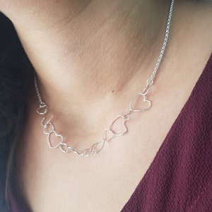 Silver Heart Link Necklace, Linked Heart Chain.